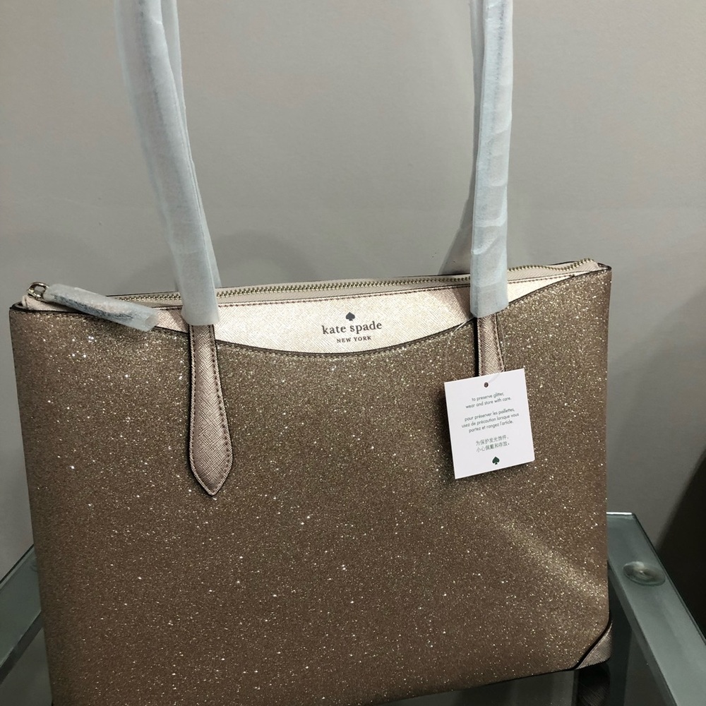 Brand new Kate Spade Shimmy Glitter Rose Gold sparkle tote bag Holiday purse